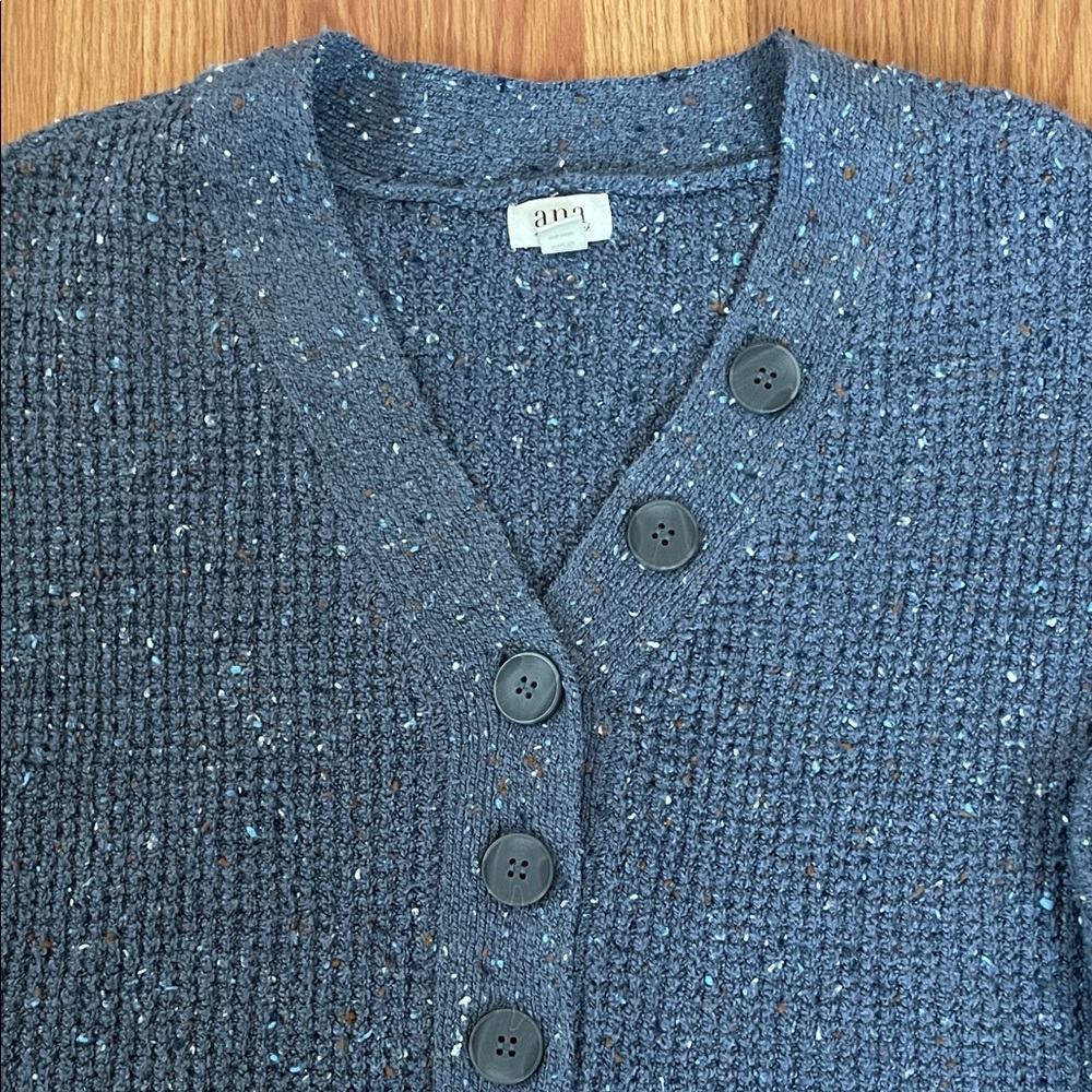 Women's Blue V-Neck Waffle Knit Confetti Sweater